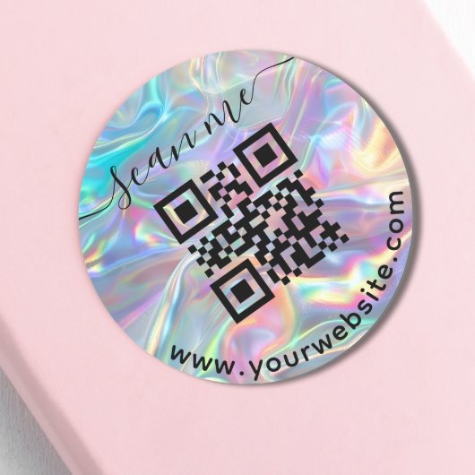 Holografische QR-code en aangepaste tekst ronde St Ronde Sticker