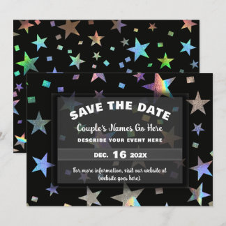 Holografische regenboogsterren Huwelijk Verloving Save The Date