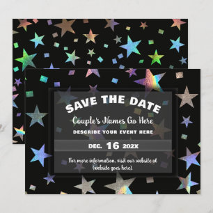 Holografische Regenboogsterren Huwelijksbetrokkenh Save The Date