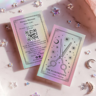 Holografische Retro Hemel Tarot Kapper QR Visitekaartje