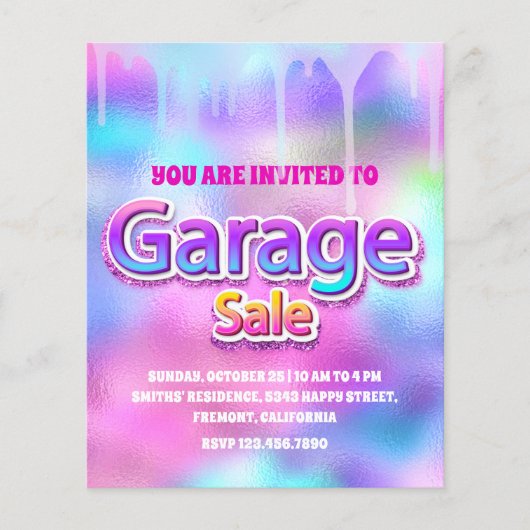 Holografische roze glinsterende drup garage sale flyer (Voorkant)