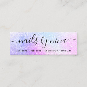 Holografische roze glitter chique script handteken mini visitekaartje