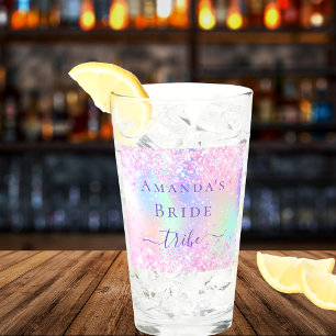 Holografische roze paarse bruid tribe bachelorette glas