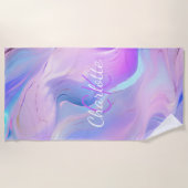 Holografische roze paarse monogram initialen naam strandlaken (Voorkant)