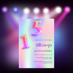Holografische roze paarse Quinceanera Kaart