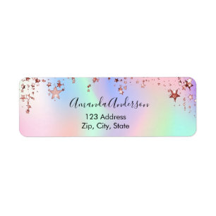 Holografische roze sterren retouradres etiket