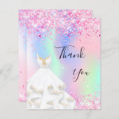 Holografische roze witte jurk bedankkaart (Voorkant / Achterkant)