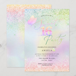 Holografische Sweet 16 Roze Diamant Glitters Kaart