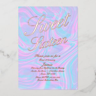 Holografische Sweet Sixteen Kleurrijke Goud Gepers Folie Uitnodiging