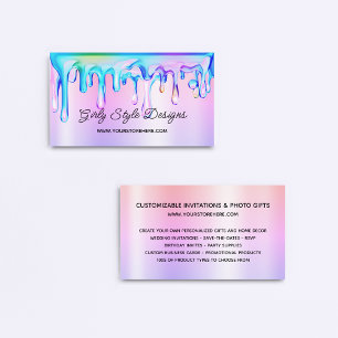 Holografische verf druppels pastel regenboog ombre visitekaartje
