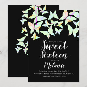 Holografische Vlinders Kleurrijke Sweet Sixteen Kaart
