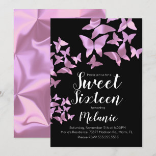 Holografische Vlinders Roze Sweet Sixteen Feest Kaart