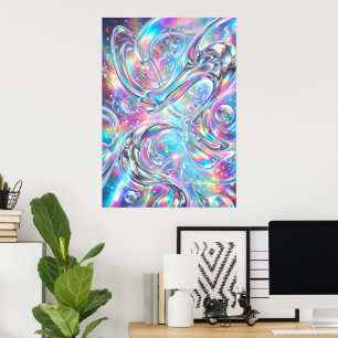 Holografische Vloeibare Chroom Iridiserende Abstra Poster