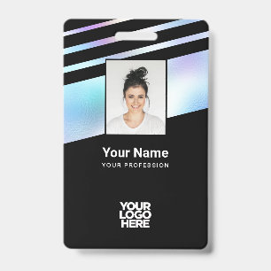 Holografische werknemersfoto, streepjescode, logo, badge