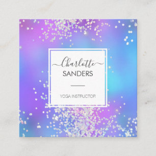 Holografische zilveren glitter confetti vierkante visitekaartje