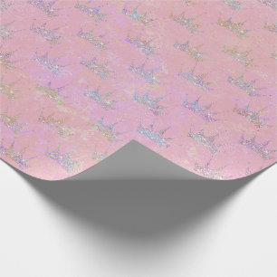 Hologram Holograaf Glitter Crown Pink Marmer Cadeaupapier