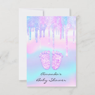 Hologram Unicorn Baby shower Girl Feet Glitter Kaart