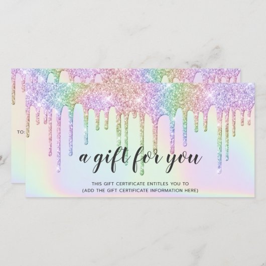 Holographe carte cadeau licorne parties scintillan (Devant / Derrière)