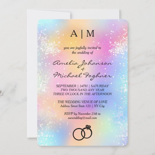 Holographe moderne Faire-part de mariage Monogramm (Devant)