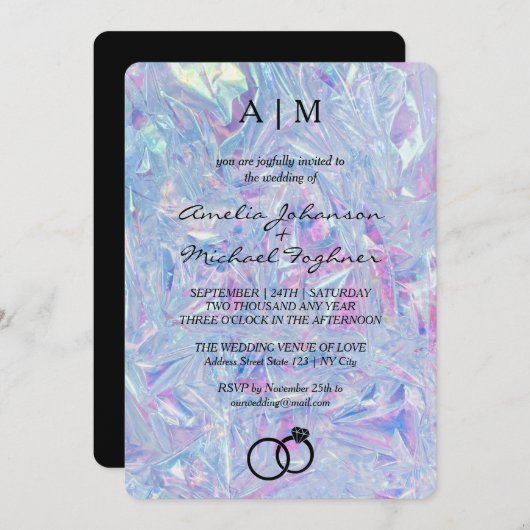 Holographe moderne Faire-part de mariage Monogramm (Devant / Derrière)