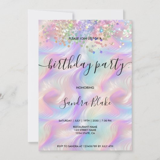 Holographe moderne Girly tendance Invitation d'ann (Devant)