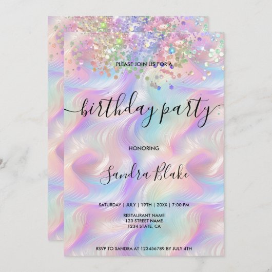 Holographe moderne Girly tendance Invitation d'ann (Devant / Derrière)