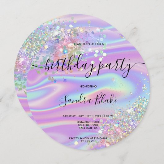 Holographe moderne Girly tendance Invitation d'ann (Devant / Derrière)