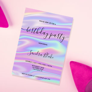 Holographe moderne Girly tendance Invitation d'ann