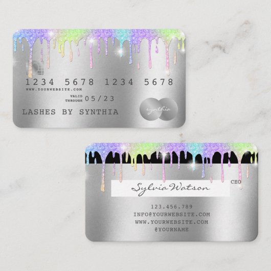 Holographe Silver Unicorn Lash de carte de crédit (Devant / Derrière)