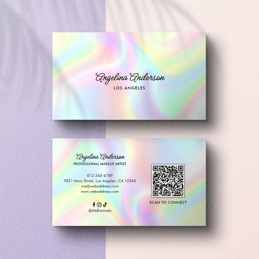 Holographic Elegant Script QR Code Social Media Visitekaartje