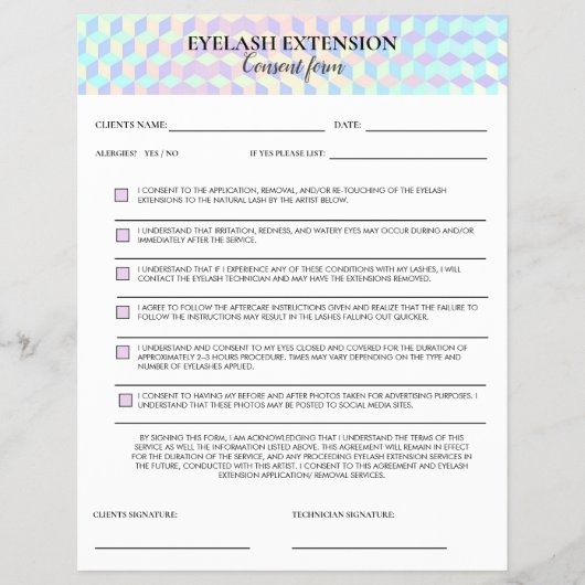 Holographic Eyelash Consent form Flyer (Voorkant)