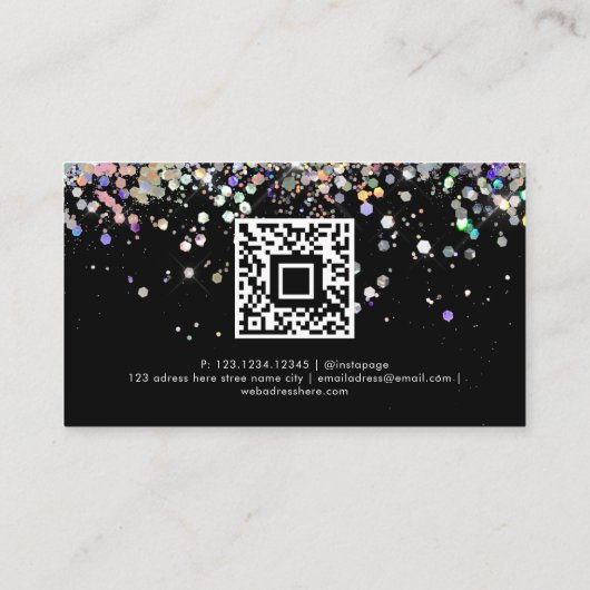 Holographic Glitter Custom Qr Code Black Visitekaartje (Achterkant)