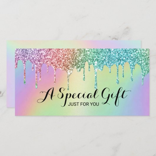 Holographic Glitter Drift Salon Cadeaubonnen (Voorkant / Achterkant)