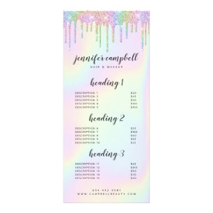 Holographic glitter drips glam salon service menu