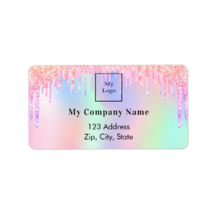 Holographic glitter druppelt zakelijk retouradres etiket