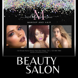 Holographic Glitter Makeup Artiest Photo Black Flyer