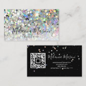 Holographic Glitter Makeup Artist QR Code Black Visitekaartje (Voorkant / Achterkant)