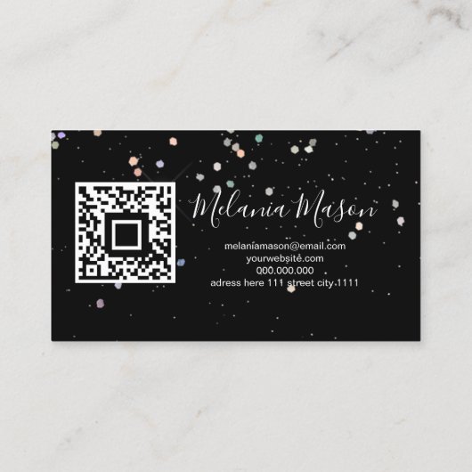 Holographic Glitter Makeup Artist QR Code Black Visitekaartje (Achterkant)
