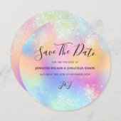Holographic Glitter Pastel Wedding Save the date (Voorkant / Achterkant)