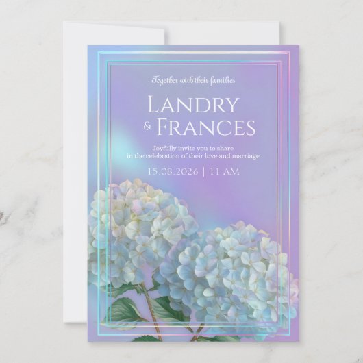 Holographic Linear Lavender Hydrangea Wedding Kaart (Voorkant)