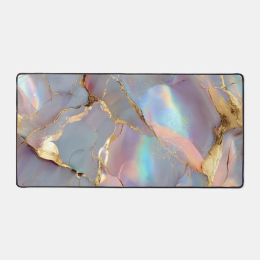 Holographic Marble Gold Abstract Art Bureaumat (Voorkant)