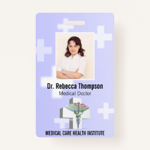 Holographic Medical 3D Caduceus White Badge