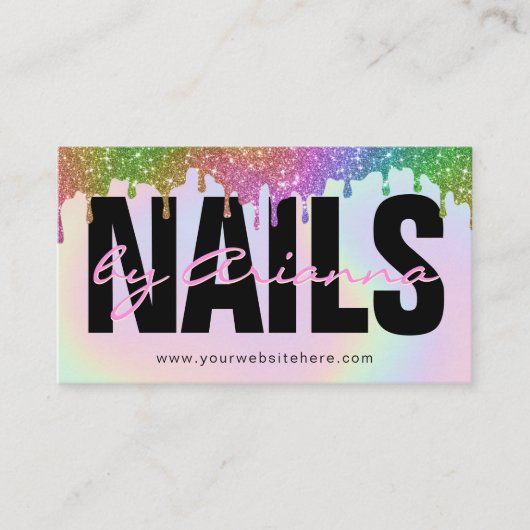 Holographic Nail Tech | Nail Stylist Paint Drip Visitekaartje (Voorkant)