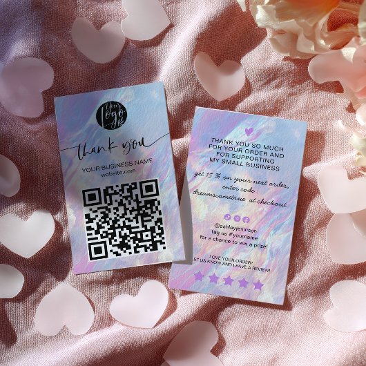 Holographic Opal QR Code Discount Thank You Visitekaartje