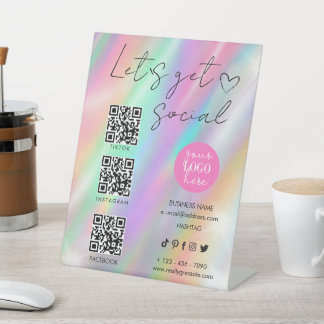 Holographic Pastel Makeup Artist Social Template  Reclamebord Met Voetstuk