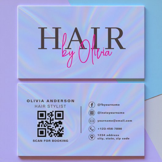 Holographic QR Code Hair Stylist Modern Visitekaartje