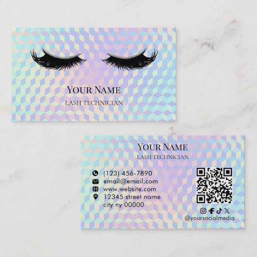 Holographic QR code Lash Technician Visitekaartje (Voorkant / Achterkant)