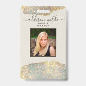 Holographic Signature Script Chic Glitter Salon ID Badge (Front)