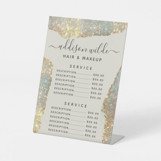Holographic Signature Script Glitter Service Price Reclamebord Met Voetstuk (Voorkant)