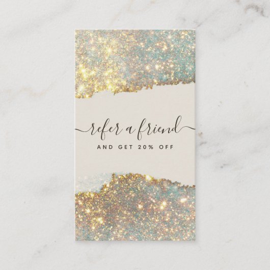 Holographic Signature Script Modern Glam Glitter Aanbevelingskaartje (Voorkant)